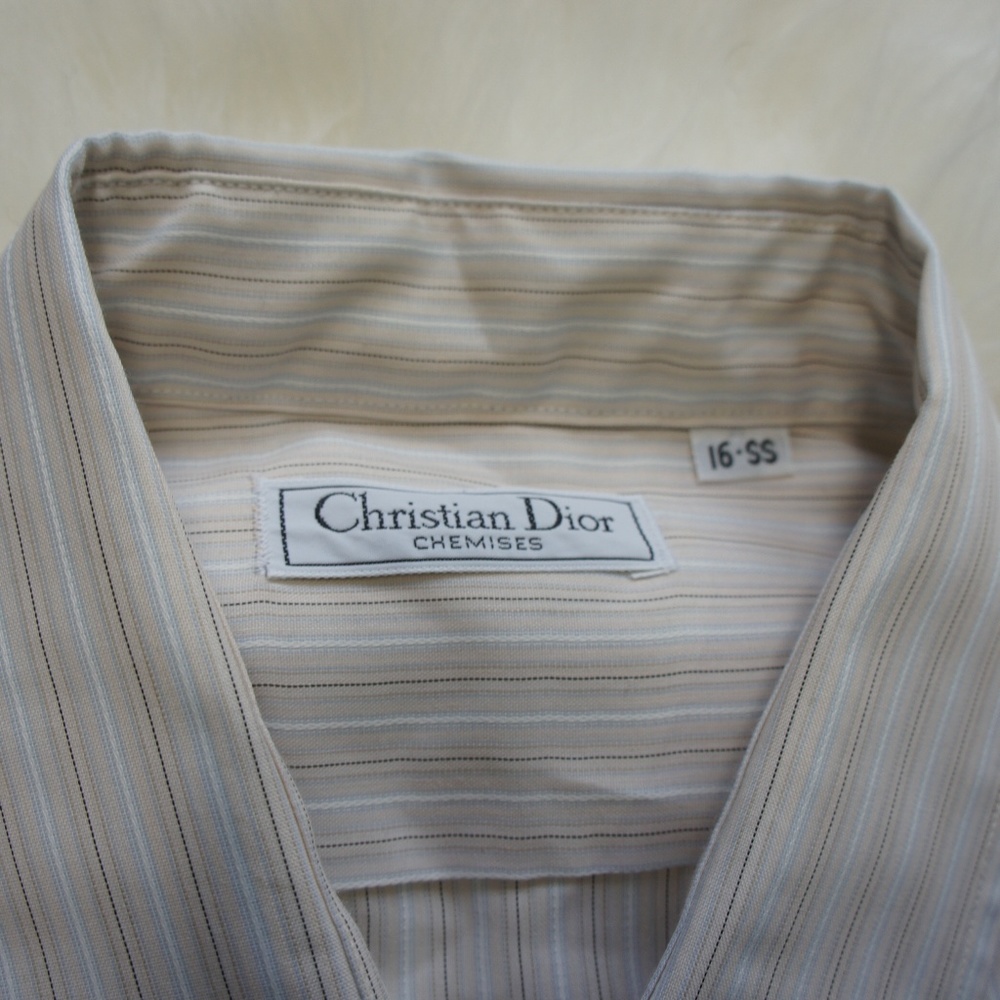 Christian Dior short sleeve tan stripes shirt 16 - Picture 7 of 7